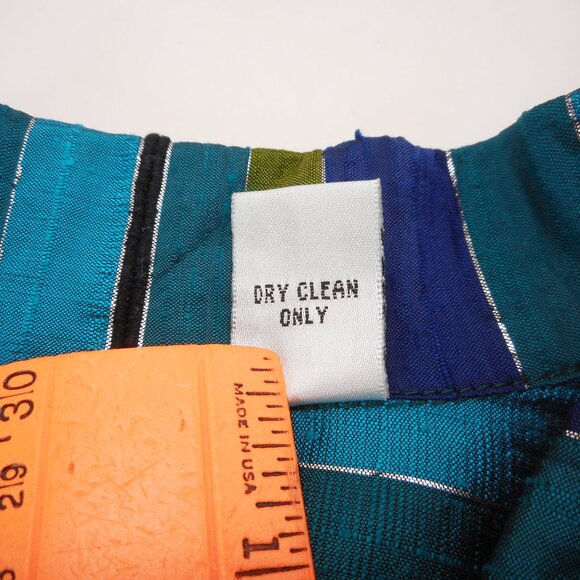 Chico's Design size 1 Womens M Turquoise Blue Raw Silk Striped Jacket Top - Picture 7 of 11